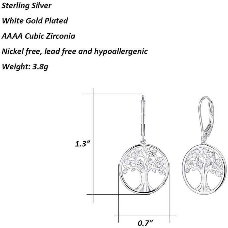 Agvana Sterling Silver Tree of Life Earrings for Women Cubic Zirconia CZ Family Tree Leverback Dangle Drop Earrings Anniversary Birthday Gifts for Women Women Grandma Wife Her - Image 3
